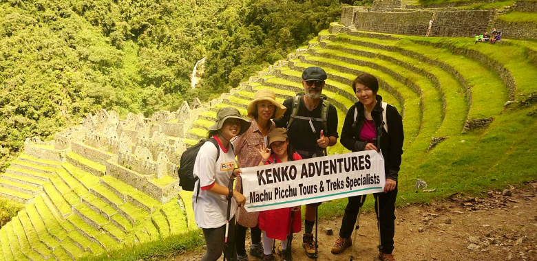 A family about to culminate the one day inca trail route.